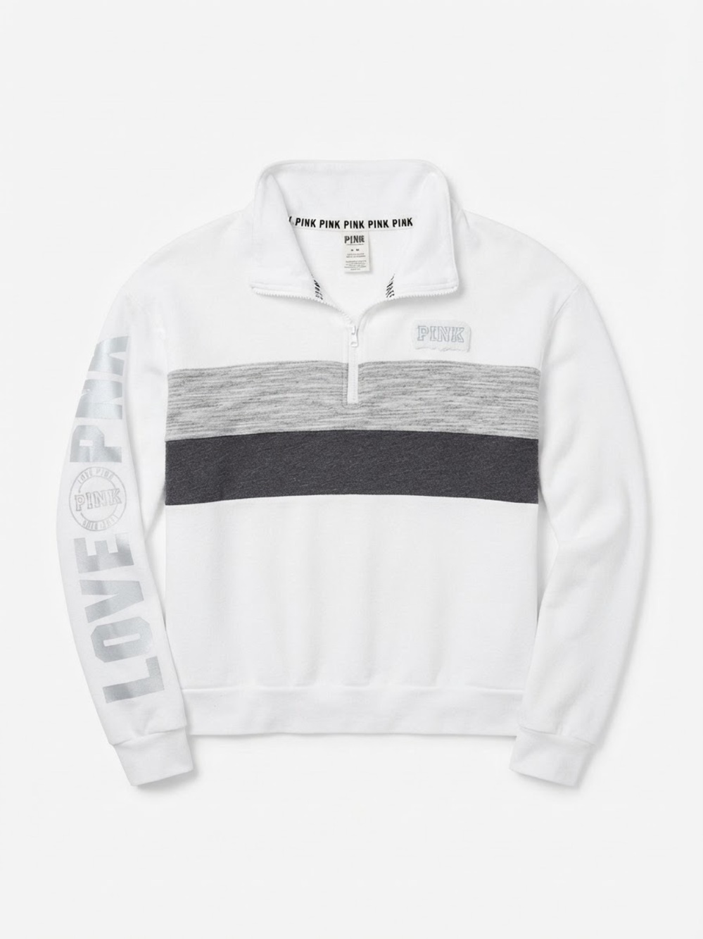 PINK Victoria's Secret White Grey Colorblock Quarter Zip Pullover Sweatshirt (M)